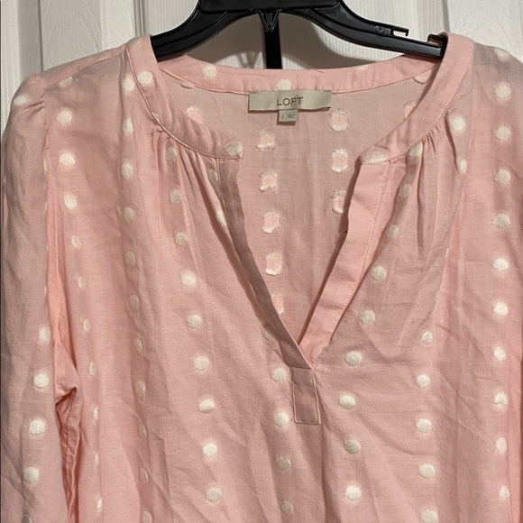 LOFT Pink & white cotton blend Dot Pullover Blouse top shirt size LARGE - Picture 2 of 11